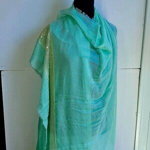 Pale mint green & sequined thin shawl/wrap